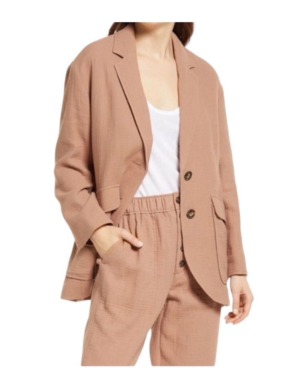 Madewell Cotton Linen Relaxed Larsen Blazer Small Faded Earth Pink Tan Brown